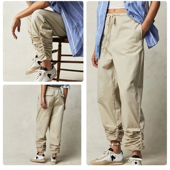 NWOT Free People Women's Ruched Black Parachute
Drawstring Hem Pants - Picture 1 of 12